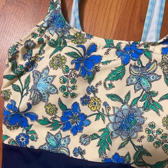 LAND’S END blue colorblock floral print cottage core one piece swimsuit size 2 - Picture 4 of 8